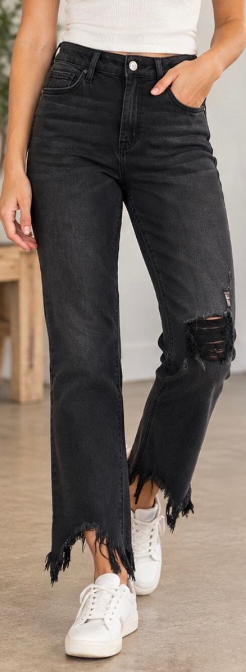 Hidden Jeans Black Distressed Straight Leg Raw Frayed Hem Size 30